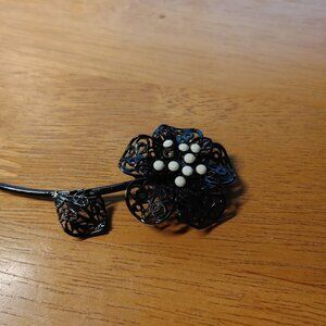 Vintage Black Filigree Brooch